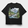 Stream Snowy Mountain, Tricou Oversize Barbati (Unisex)