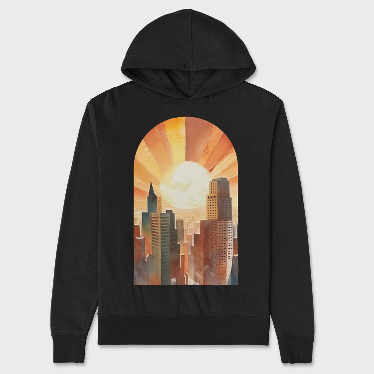 Sunset City Silhouette, Hanorac Oversize Barbati (Unisex)