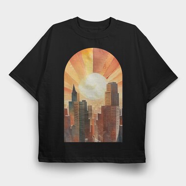 Sunset City Silhouette, Tricou Oversize Barbati (Unisex)