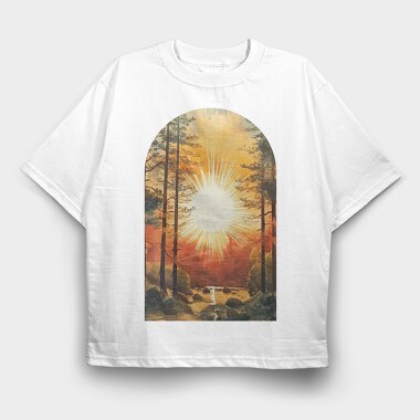 Sunset Forest Pathway, Tricou Oversize Barbati (Unisex)
