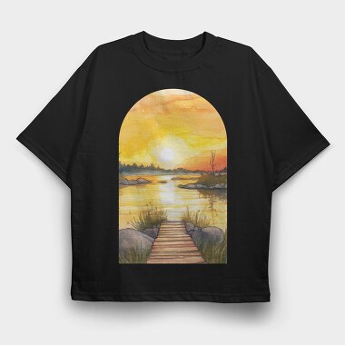 Sunset Lake Pathway, Tricou Oversize Barbati (Unisex)