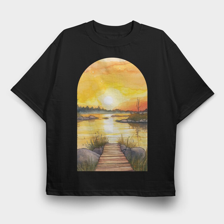 Sunset Lake Pathway, Tricou Oversize Barbati (Unisex)