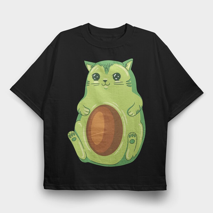 Avocado Cat, Tricou Oversize Barbati (Unisex)