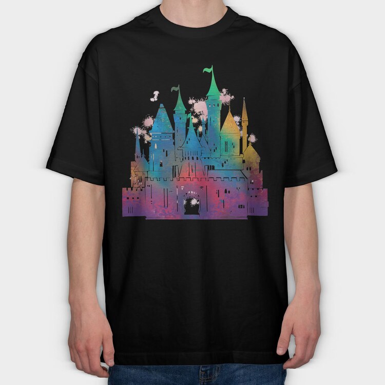 Colorful Gradient Castle Watercolor, Tricou Oversize Barbati (Unisex)