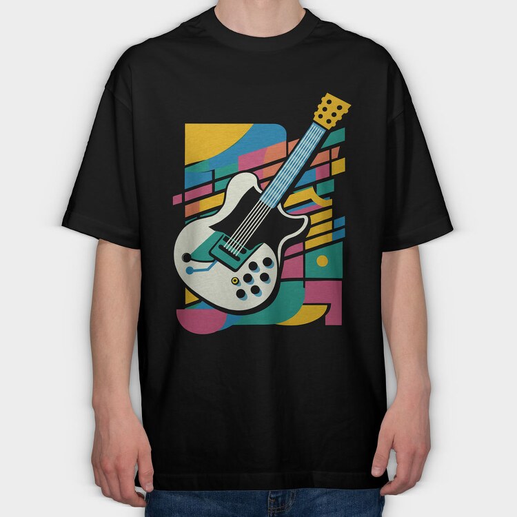 Vibrant Electric Guitar Colorful, Tricou Oversize Barbati (Unisex)