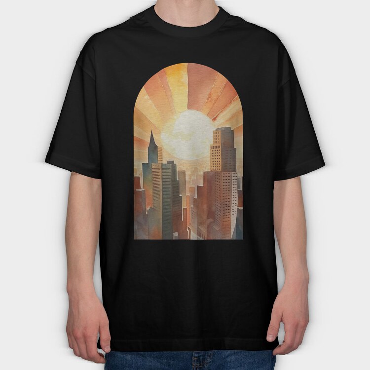 Sunset City Silhouette, Tricou Oversize Barbati (Unisex)