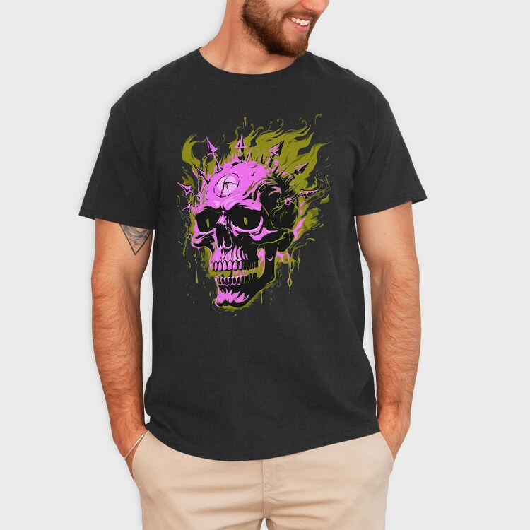 Flaming Punk Skull, Tricou Barbati (Unisex)