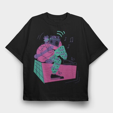 Man With Boombox Retro 80S Character, Tricou Oversize Barbati (Unisex)