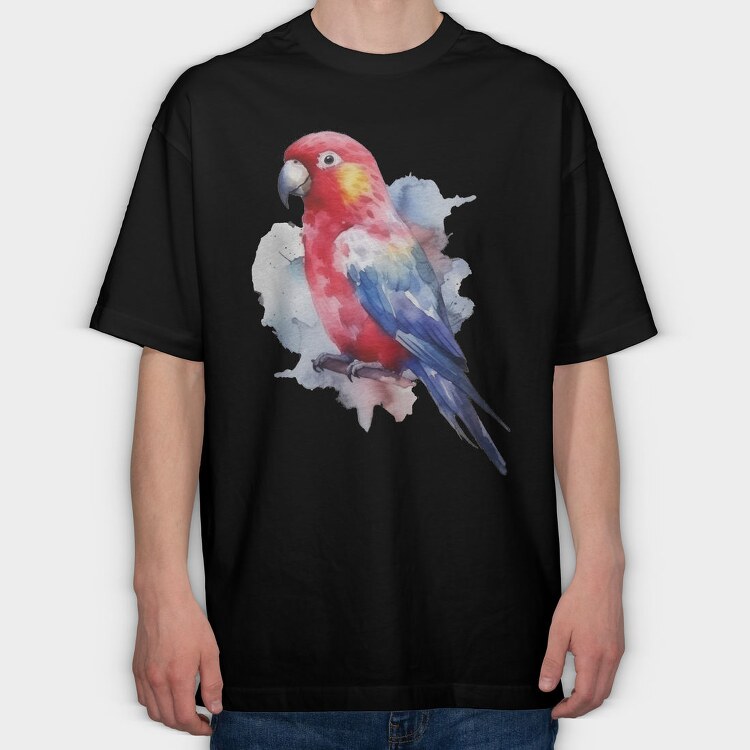 Colorful Parrot Magnificent Rosella Watercolor, Tricou Oversize Barbati (Unisex)