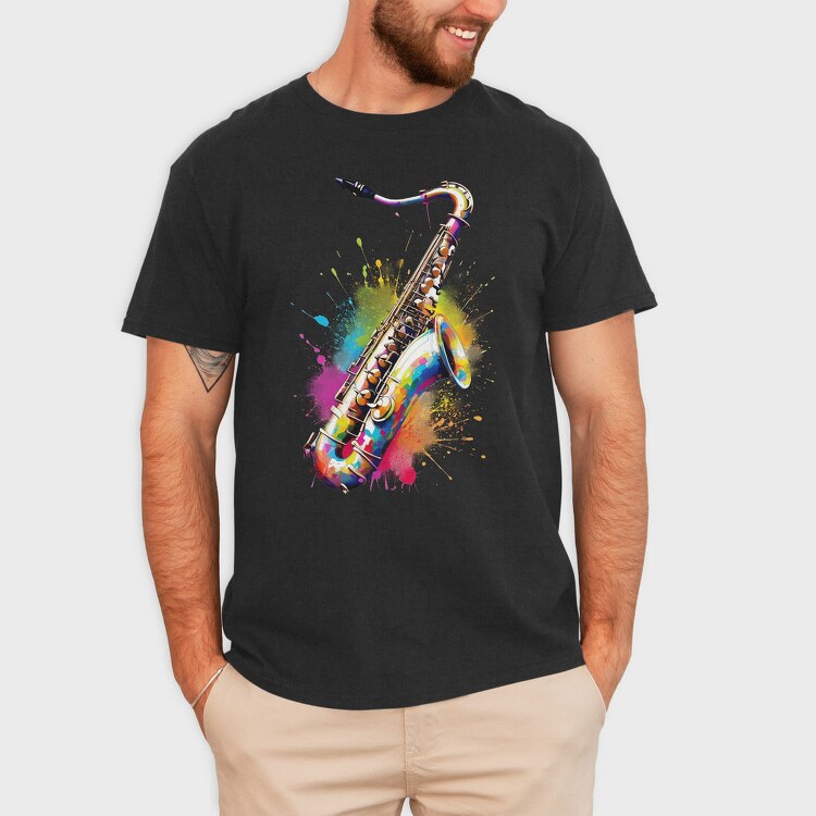 Colorful Saxophone With Splashes, Tricou Barbati (Unisex)