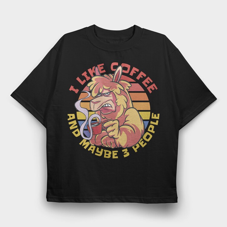 Angry Alpaca Drink Coffee Grumpy, Tricou Oversize Barbati (Unisex)