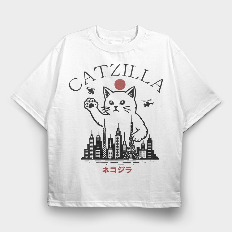 Catzilla City Destruction, Tricou Oversize Barbati (Unisex)