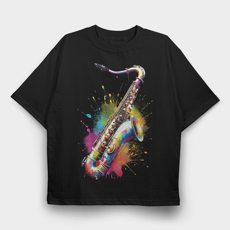 Colorful Saxophone With Splashes, Tricou Oversize Barbati (Unisex)