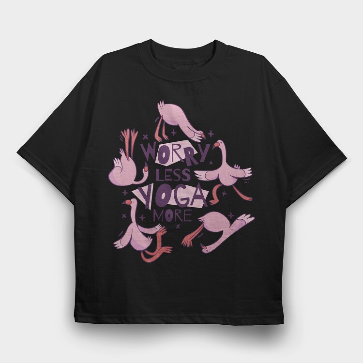 Flamingo Doing Yoga Worry, Tricou Oversize Barbati (Unisex)