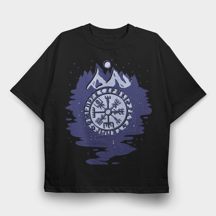 Viking Compass Symbol Mountain, Tricou Oversize Barbati (Unisex)