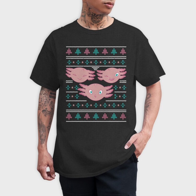Axolotl Christmas Sweater Ugly, Tricou Barbati (Unisex)