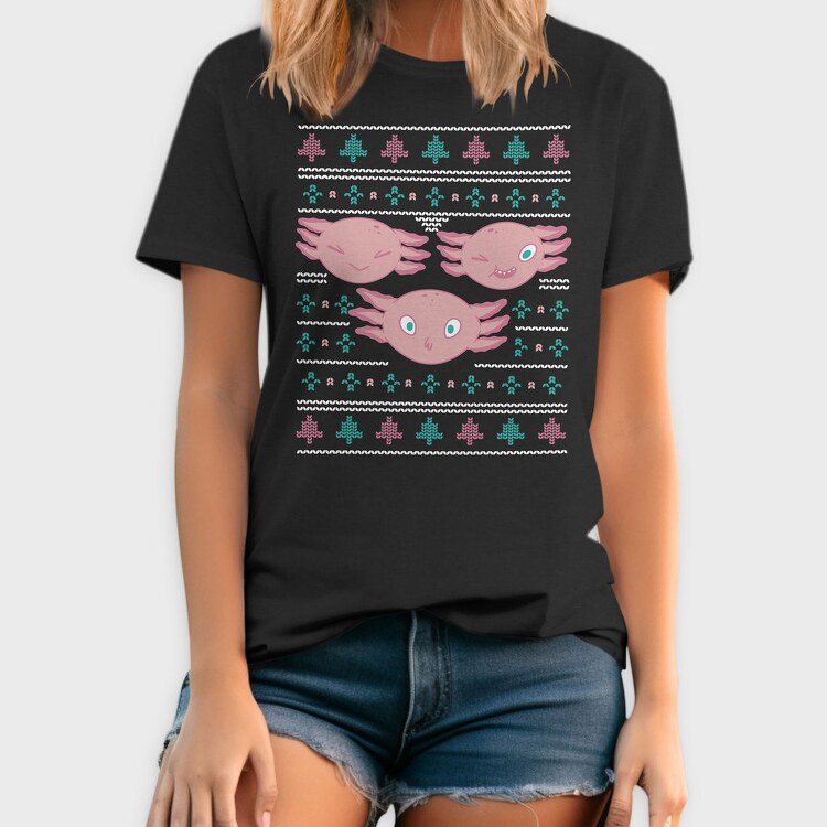Axolotl Christmas Sweater Ugly, Tricou Barbati (Unisex)