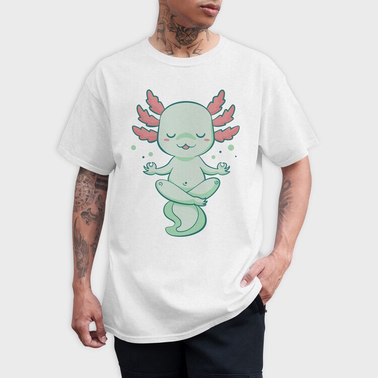 Kawaii Axolotl Meditating, Tricou Barbati (Unisex)