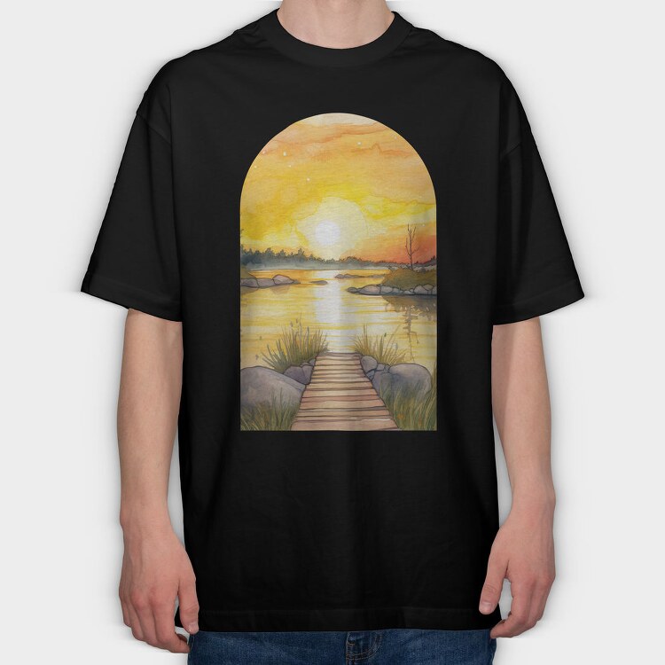 Sunset Lake Pathway, Tricou Oversize Barbati (Unisex)