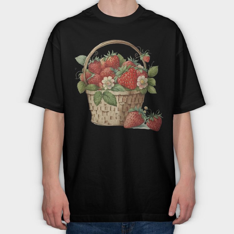 Strawberries Basket Flowers, Tricou Oversize Barbati (Unisex)