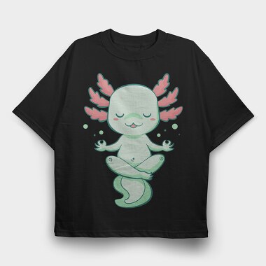 Kawaii Axolotl Meditating, Tricou Oversize Barbati (Unisex)