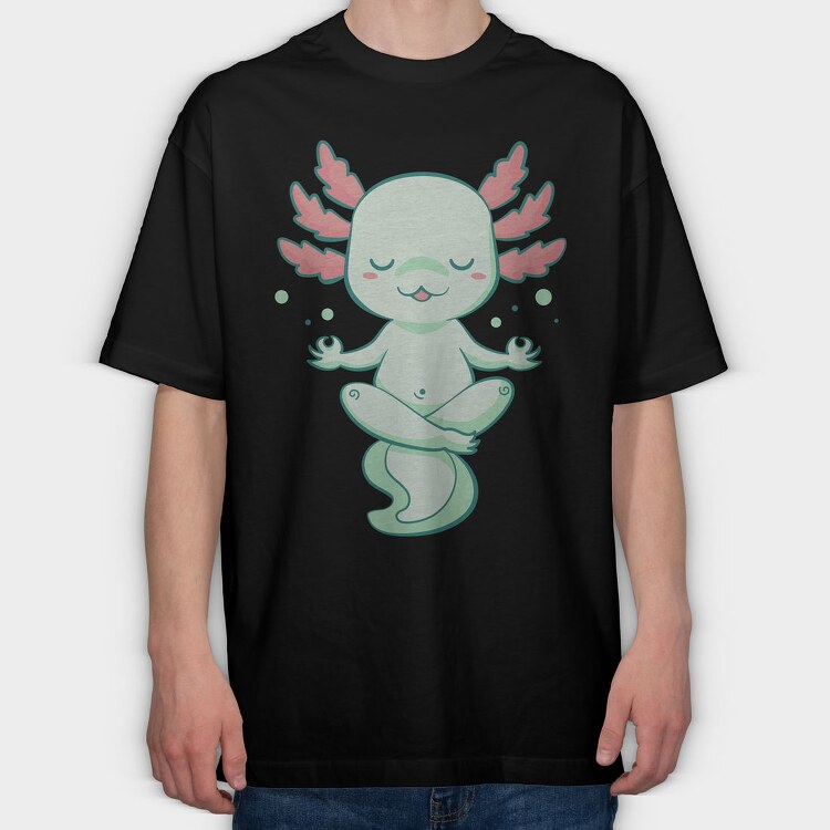 Kawaii Axolotl Meditating, Tricou Oversize Barbati (Unisex)
