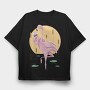 Flamingo Drinking Wine Cool, Tricou Oversize Barbati (Unisex)