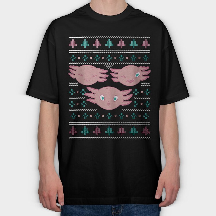 Axolotl Christmas Sweater Ugly, Tricou Oversize Barbati (Unisex)