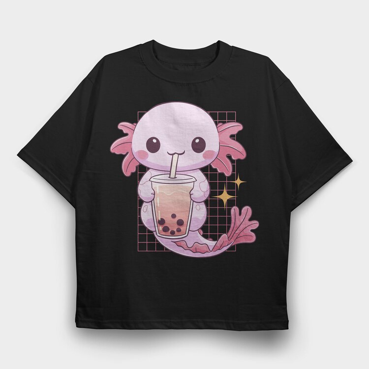 Kawaii Axolotl Mermaid Boba Tea Tote, Tricou Oversize Barbati (Unisex)