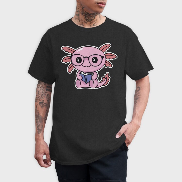 Kawaii Axolotl Reading, Tricou Barbati (Unisex)