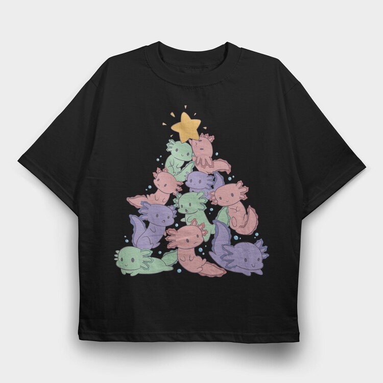 Axolotl Christmas Tree, Tricou Oversize Barbati (Unisex)