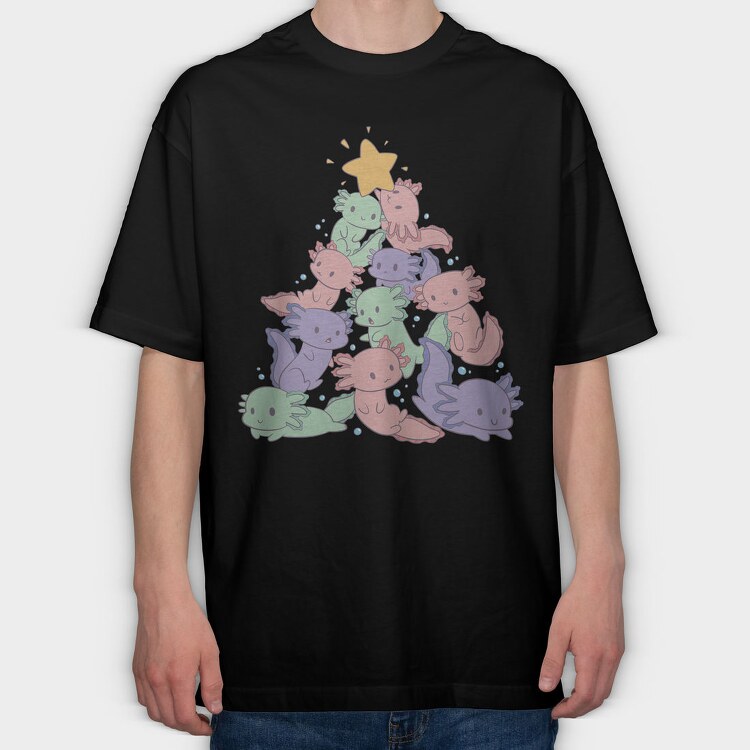 Axolotl Christmas Tree, Tricou Oversize Barbati (Unisex)