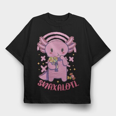 Axolotl Eating Candy Snaxalotl, Tricou Oversize Barbati (Unisex)