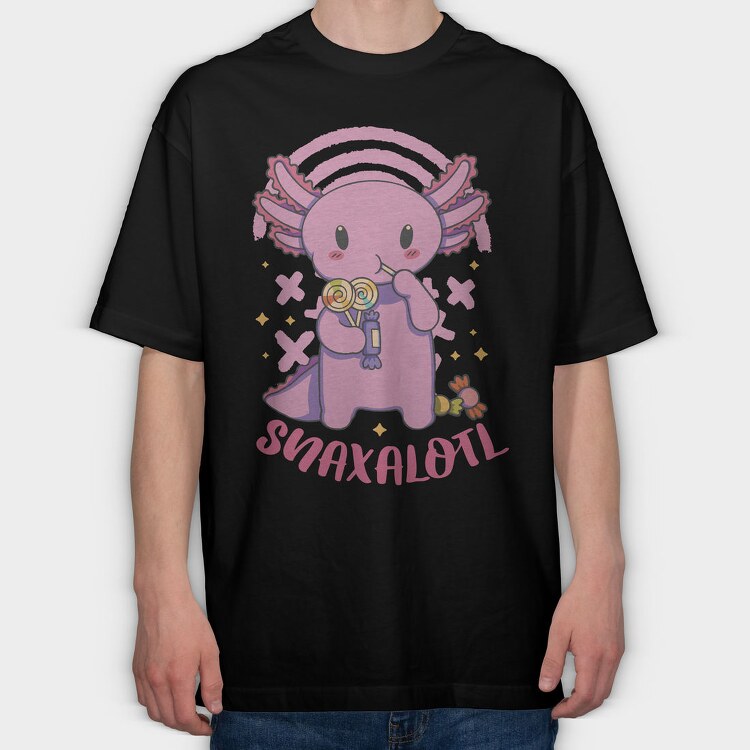 Axolotl Eating Candy Snaxalotl, Tricou Oversize Barbati (Unisex)