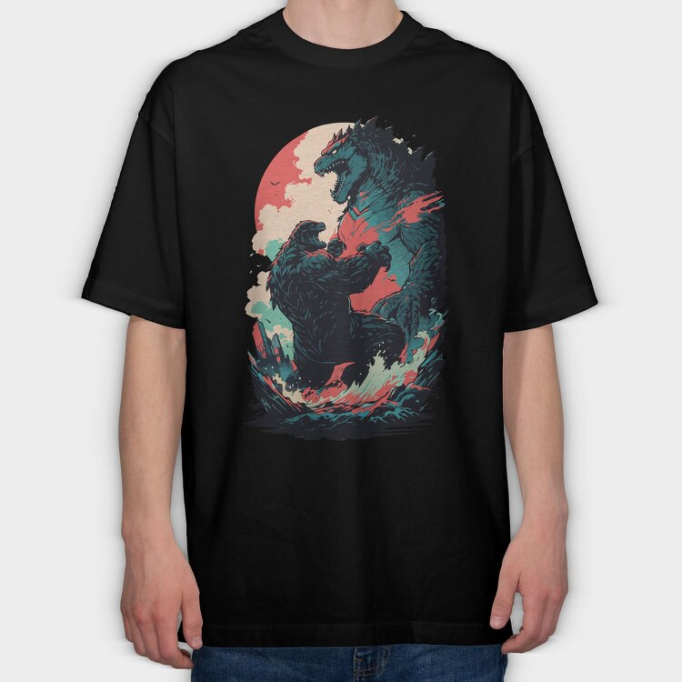 Comic Monsters Fighting Godzilla, Tricou Oversize Barbati (Unisex)