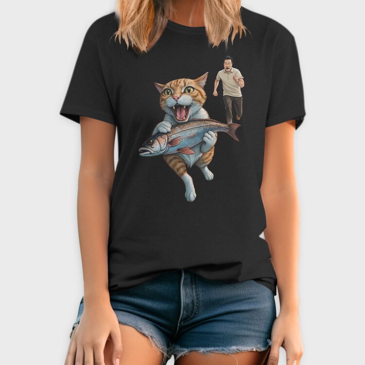 Comical Cat And Fish Escape, Tricou Barbati (Unisex)