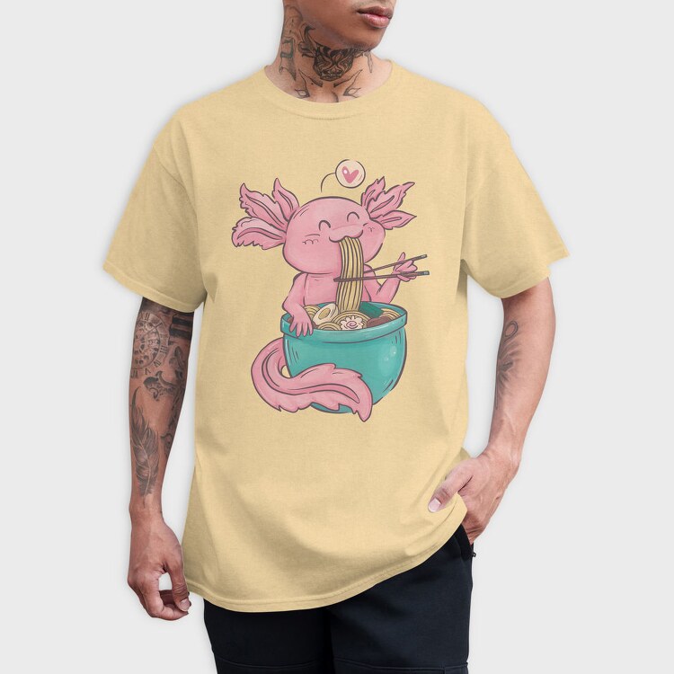 Axolotl Eating Ramen Happy, Tricou Barbati (Unisex)