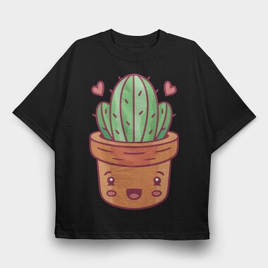 Kawaii Cactus In A Pot, Tricou Oversize Barbati (Unisex)