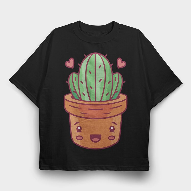 Kawaii Cactus In A Pot, Tricou Oversize Barbati (Unisex)