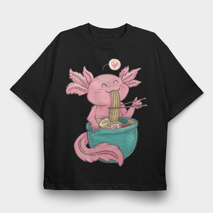 Axolotl Eating Ramen Happy, Tricou Oversize Barbati (Unisex)