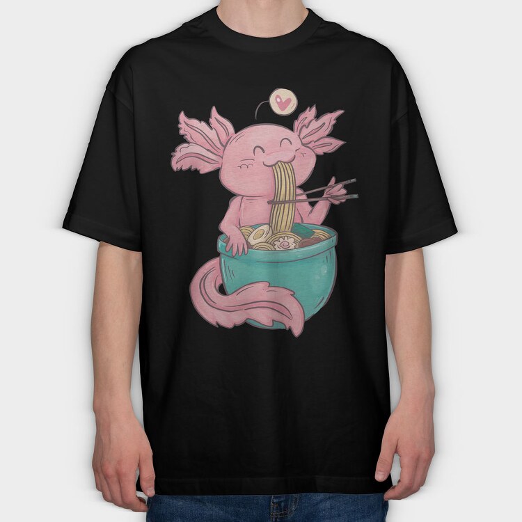 Axolotl Eating Ramen Happy, Tricou Oversize Barbati (Unisex)