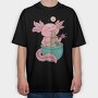 Axolotl Eating Ramen Happy, Tricou Oversize Barbati (Unisex)