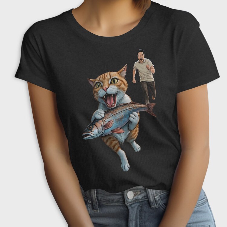 Comical Cat And Fish Escape, Tricou Femei