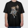 Comical Cat And Fish Escape, Tricou Oversize Barbati (Unisex)