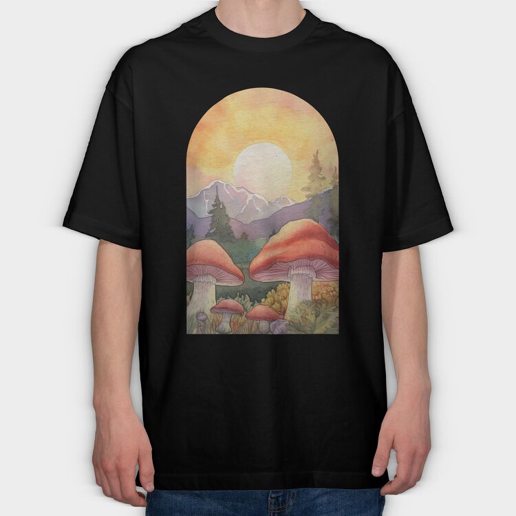 Sunset Mushroom Light, Tricou Oversize Barbati (Unisex)