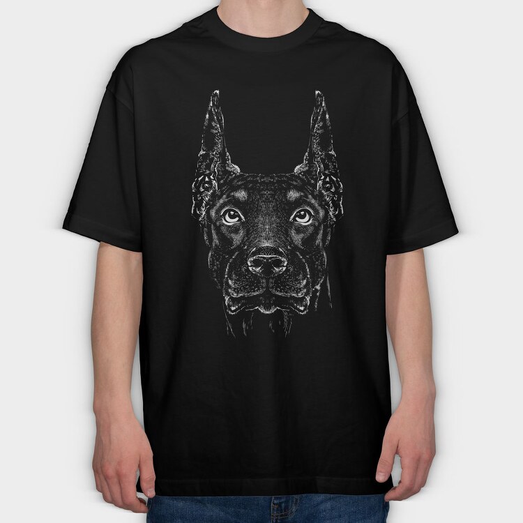 Monochrome Doberman, Tricou Oversize Barbati (Unisex)