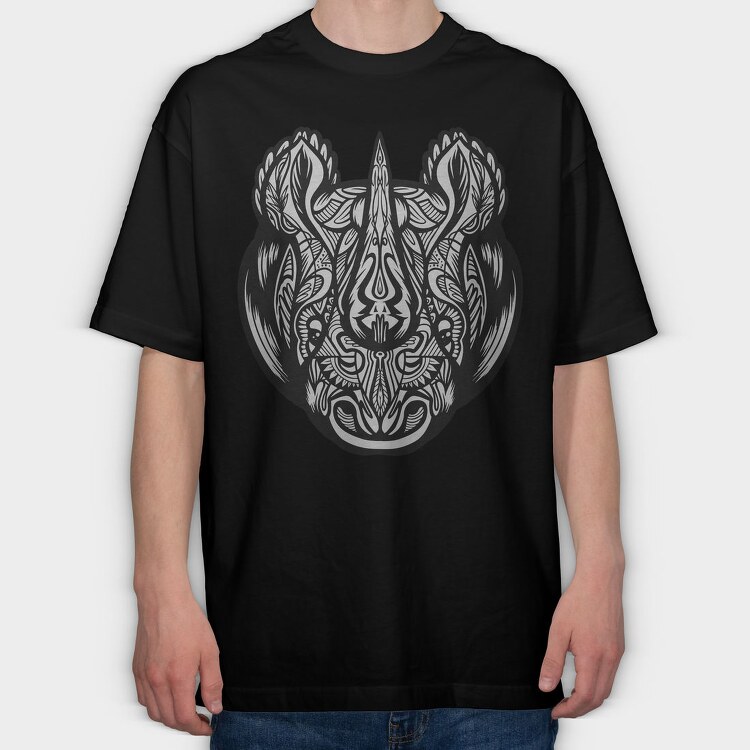 Mandala Rhino, Tricou Oversize Barbati (Unisex)