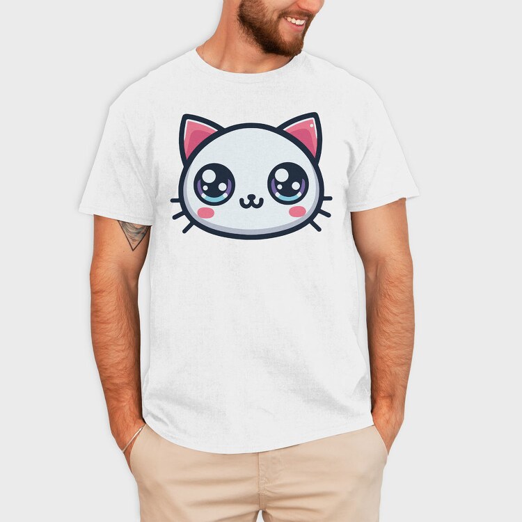 Kawaii Cute Cat Face, Tricou Barbati (Unisex)