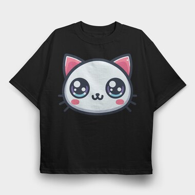 Kawaii Cute Cat Face, Tricou Oversize Barbati (Unisex)