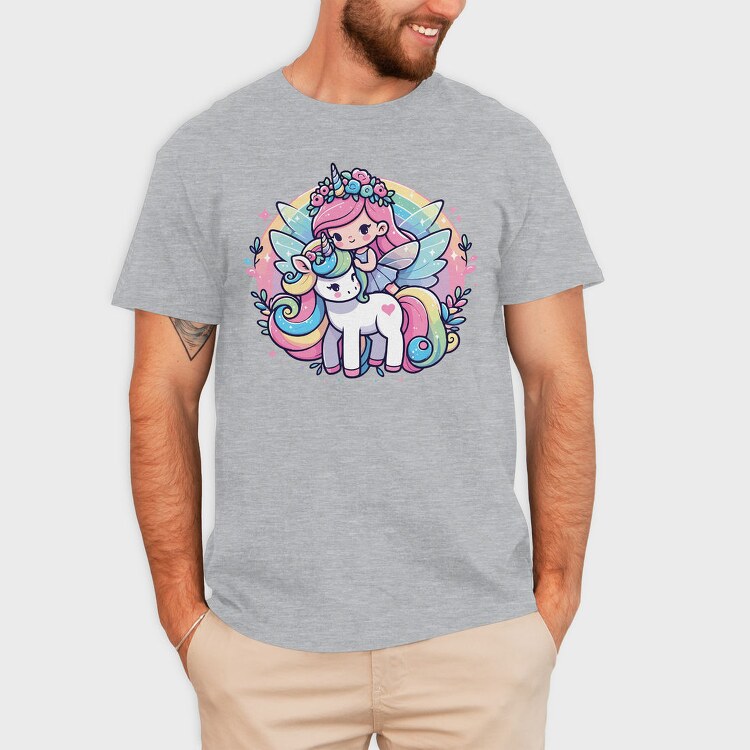 Kawaii Fairy Riding Unicorn, Tricou Barbati (Unisex)